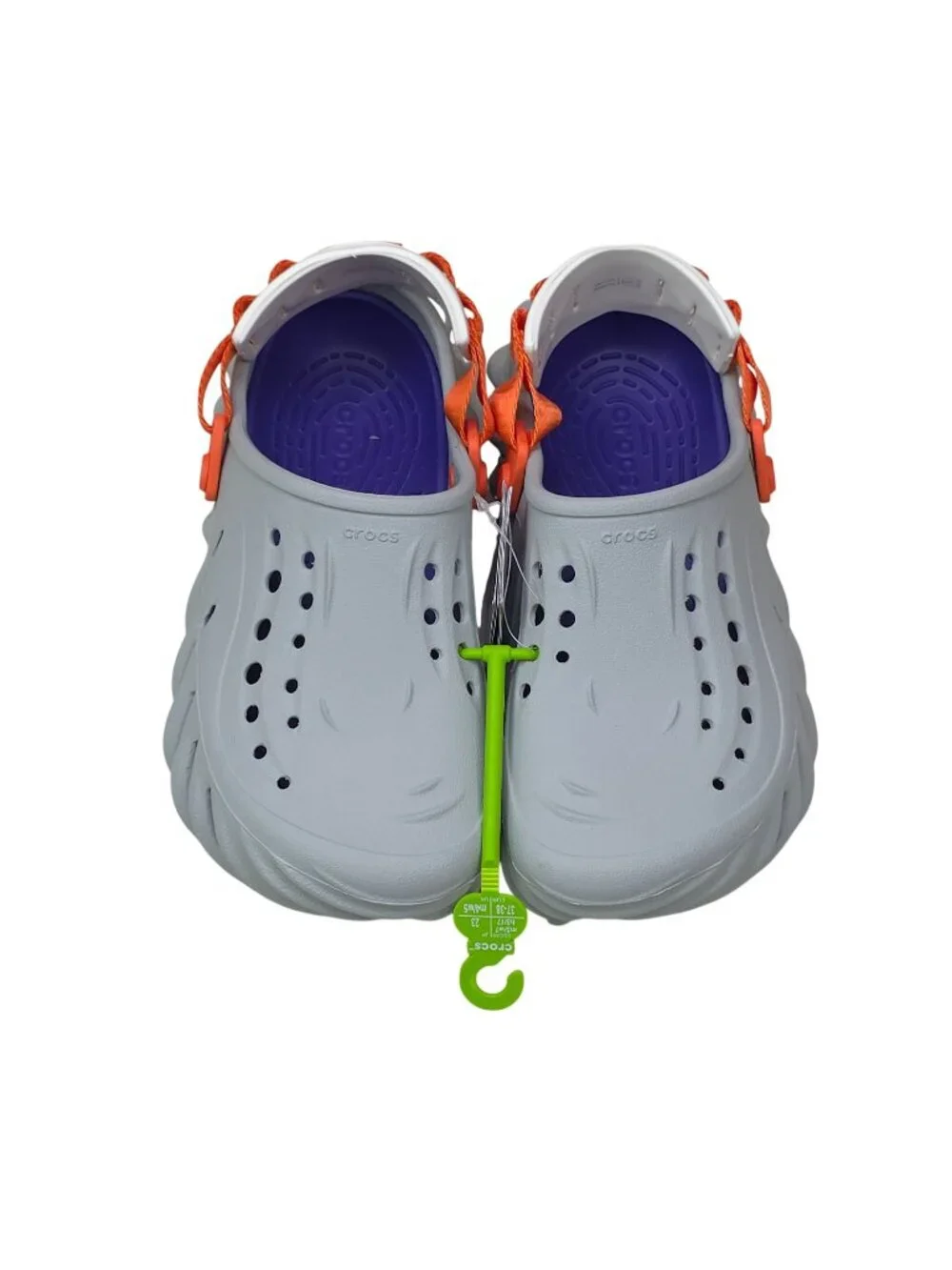 Crocs Echo Clogs Men 5 Women 7 Light Grey Purple W/ Orange Straps